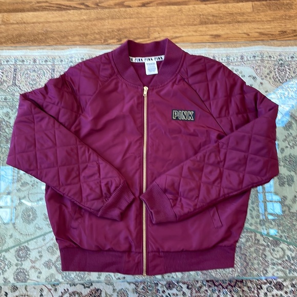 Pink by Viktoria’s Secret Bomber Flight  Jacket Full Zip Burgundy Like New - Picture 1 of 6